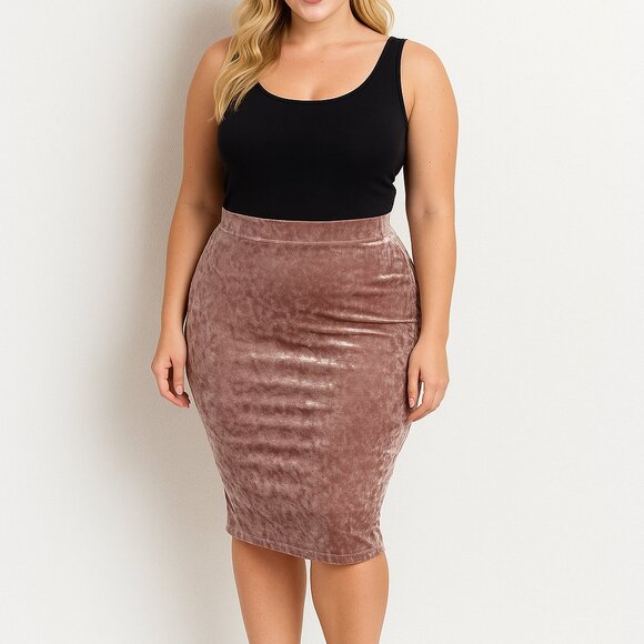 Mosaic & Co Elegant Crushed Velvet Pink Midi Pencil Skirt XL - Picture 11 of 11